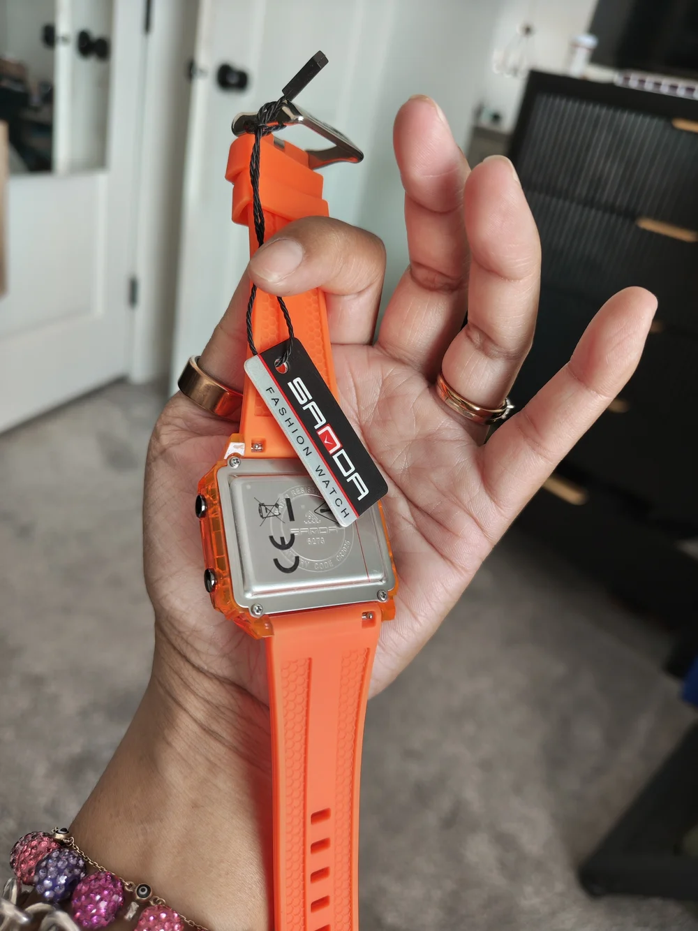 Orange Square Digital-Analog Sports Watch